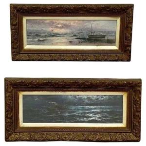 Pair Of Marine Paintings By Thomas Rose Miles Rca