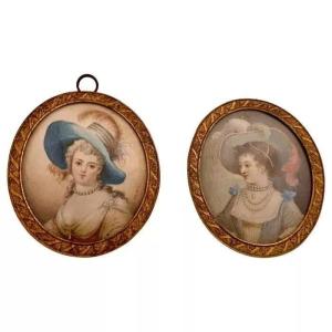 Pair Portrait Miniature Paintings, Young Lady Signed J.b. Royby