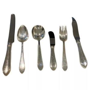 Tiffany Sterling Silver 79-piece Flatware Set In Faneuil Pattern Art Deco