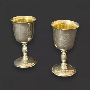 Unused Top Quality Pair Of Boxed Silver Plate Wine Goblets 5.12" By Barker Ellis