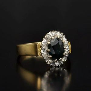 Bague Vintage En Or 18ct Avec Diamants Et Saphir