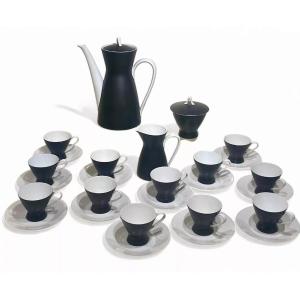 Service à Café Mid-century Rosenthal Raymond Loewy Noir ébène Form 2000 Pour 12, 1950