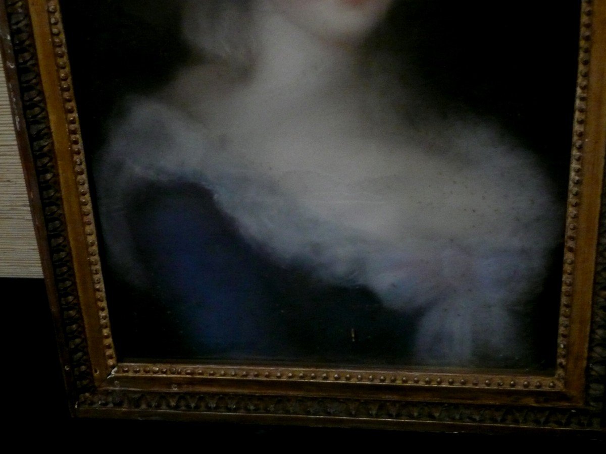 18th Century Pastel: Portrait Of Young Woman In Her Louis XVI Period Frame-photo-3