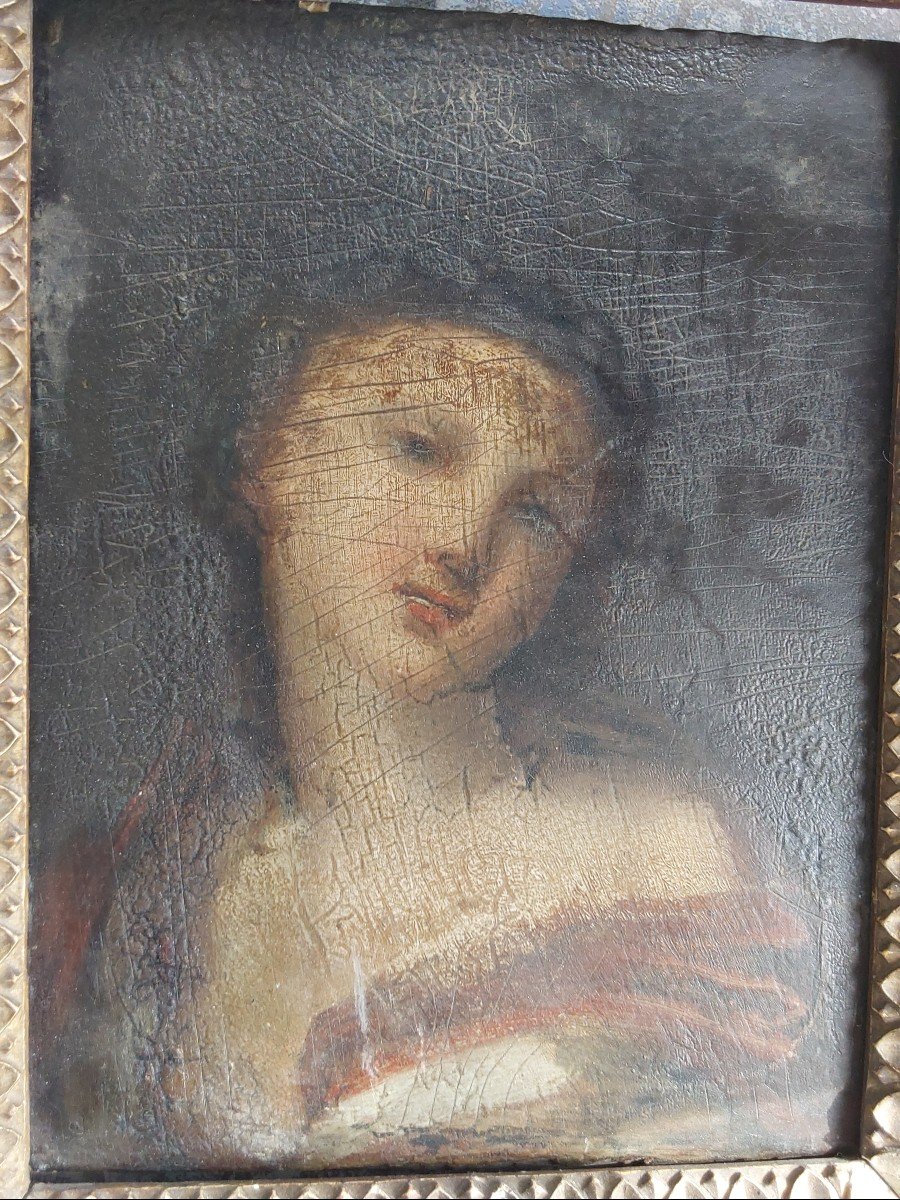 Portrait De Femme Dans Un Cadre En Bois Sculpte Louis XVI.   Epoque XVIII-photo-2