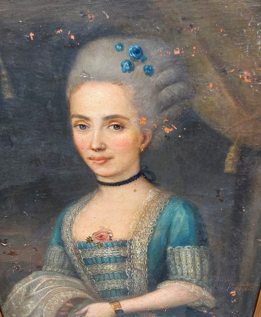 Portrait Of A Woman Oil On Canvas 18th Century-photo-2