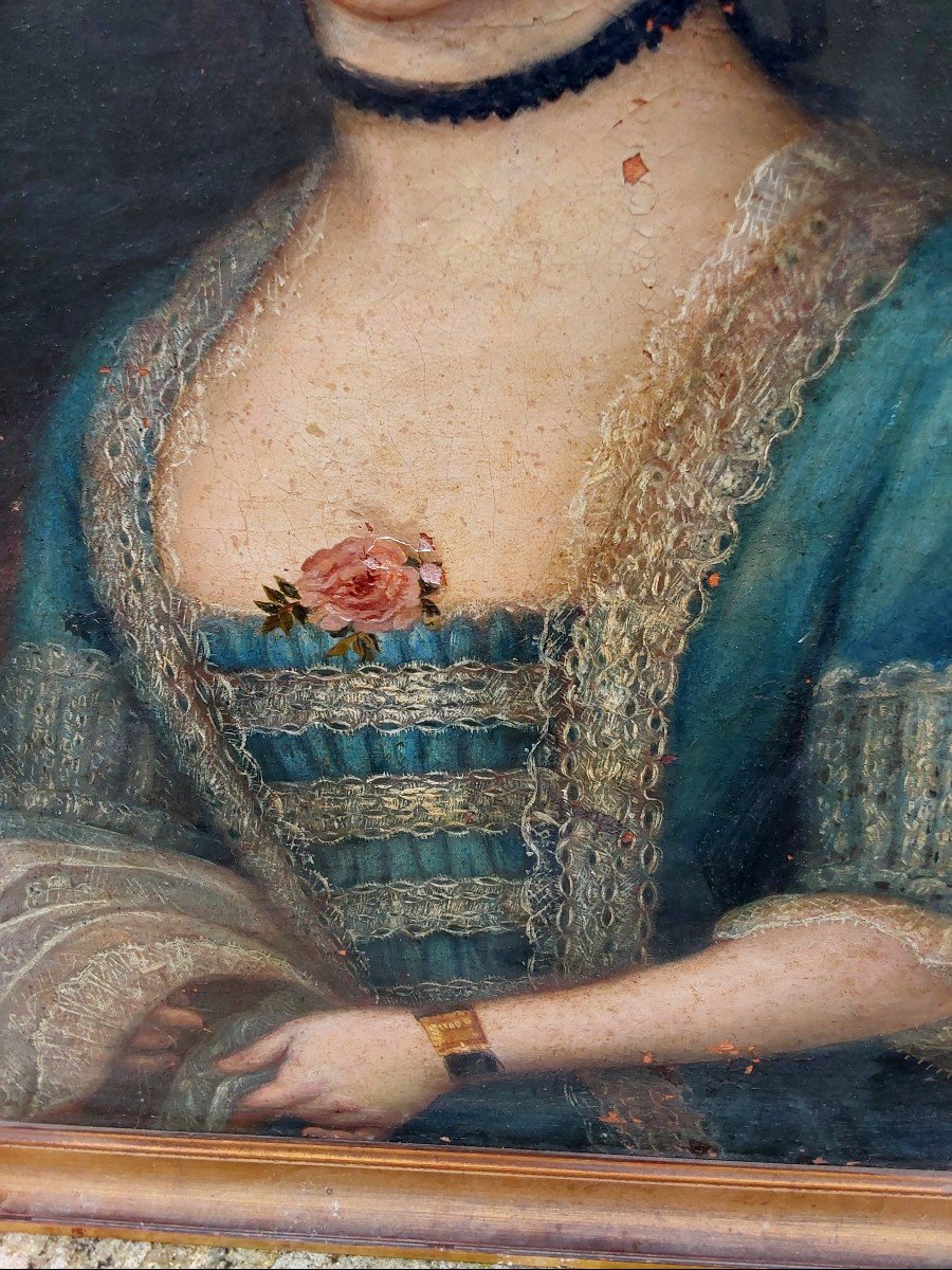 Portrait Of A Woman Oil On Canvas 18th Century-photo-1