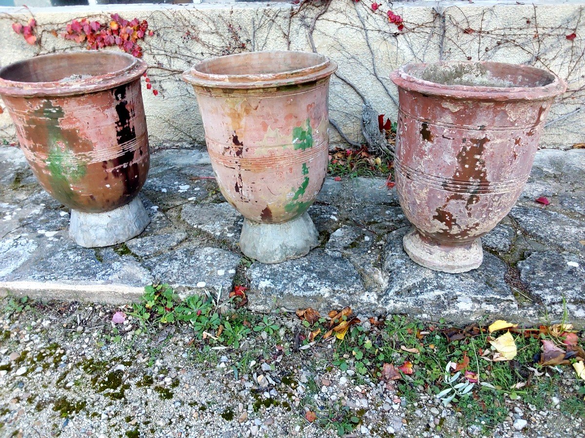 Set Of 3 Vases From Anduze, 19th Century