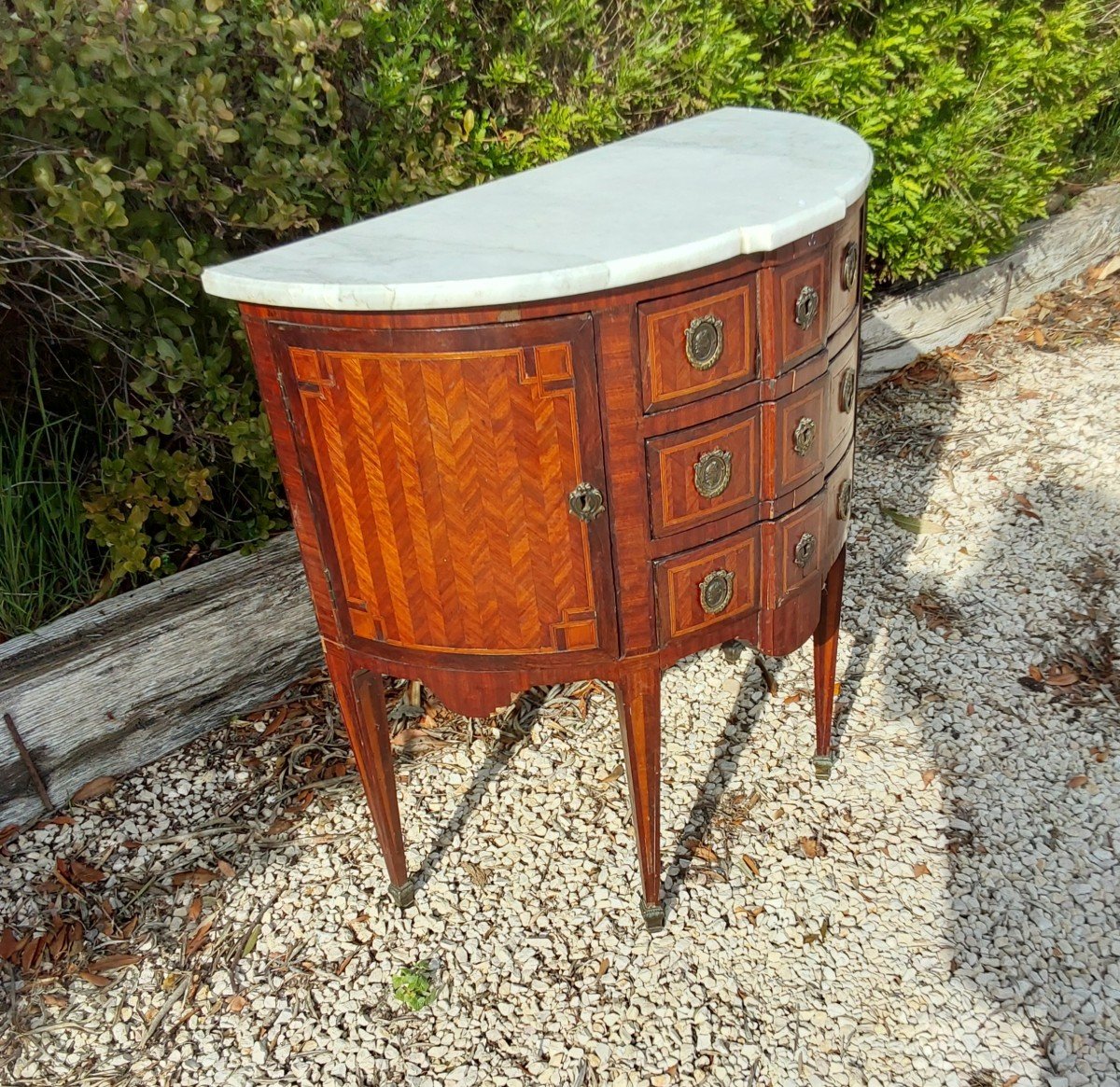  Petitecommode Demi Lune En Bois De Placage Epoque Louis XVI-photo-2