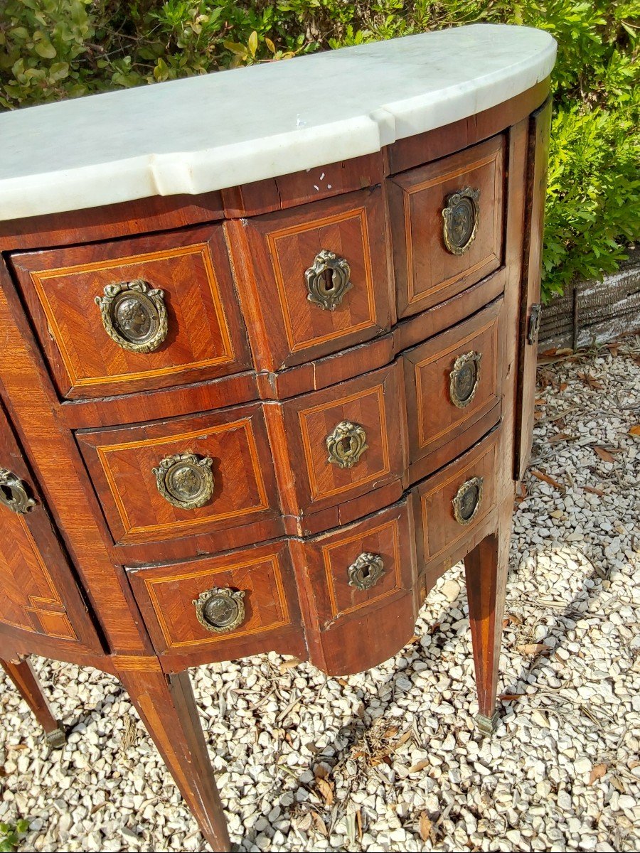  Petitecommode Demi Lune En Bois De Placage Epoque Louis XVI-photo-3