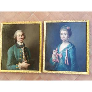 Paire De Portraits Jeune Couple  Epoque XVIIIeme