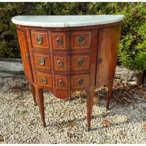  Petitecommode Demi Lune En Bois De Placage Epoque Louis XVI