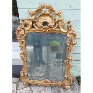 Louis XV Period Carved And Gilded Wooden Mirror, 18th Century