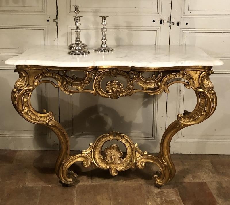 Console Louis XV En Bois Doré, époque XVIII° Siècle-photo-2