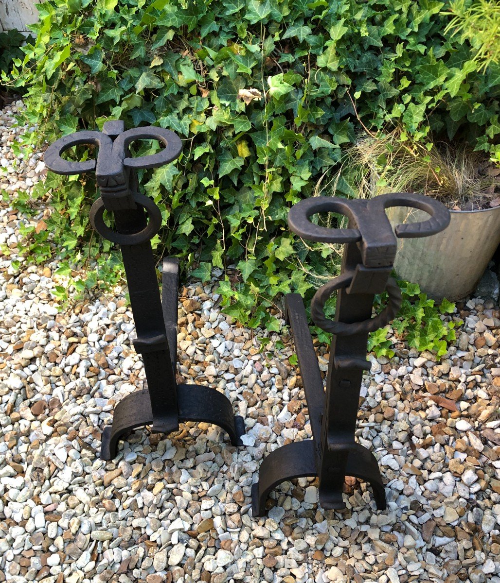 Pair Of Large Andirons / Landiers In Wrought Iron-photo-2