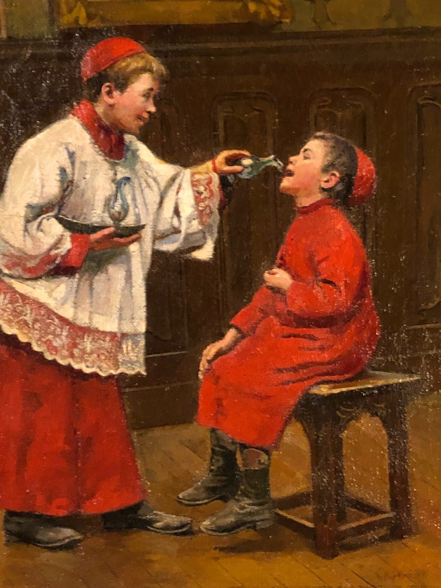 Paul Chocarne Moreau "choir Children And Altar Wine" Oil On Canvas-photo-1