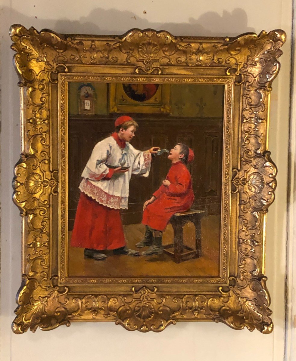 Paul Chocarne Moreau "choir Children And Altar Wine" Oil On Canvas-photo-4