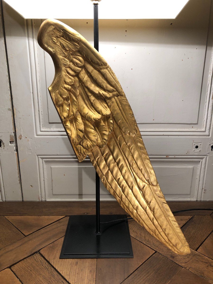 Large "angel Wing" Lamp In Golden Wood 18th Century-photo-3