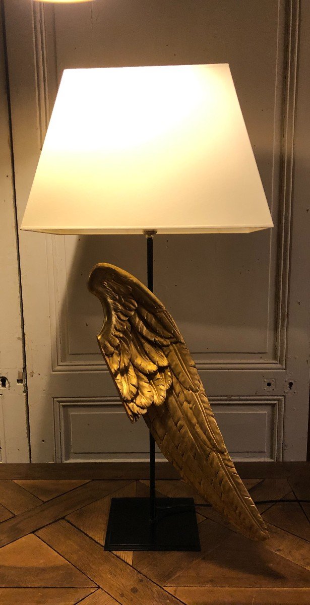 Large "angel Wing" Lamp In Golden Wood 18th Century-photo-8