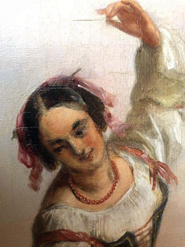 Oil On Canvas "neapolitan Festival" 19th Century-photo-3