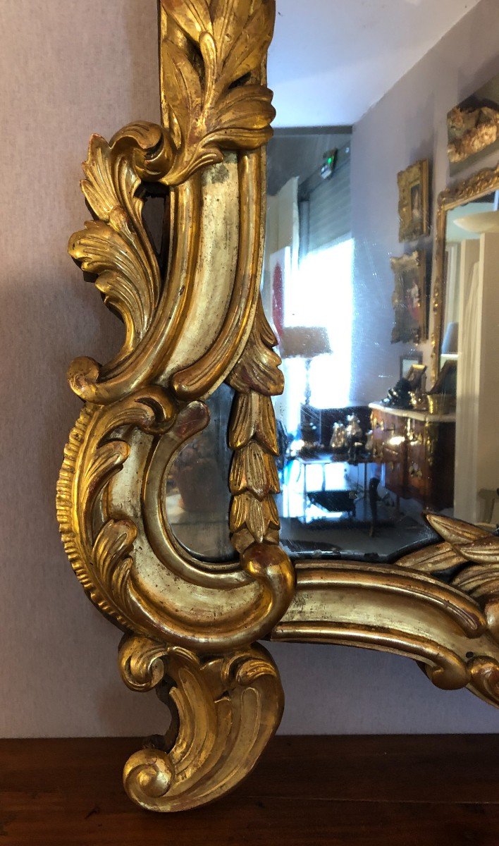 Miroir Louis XV à Parcloses En Bois Doré-photo-1