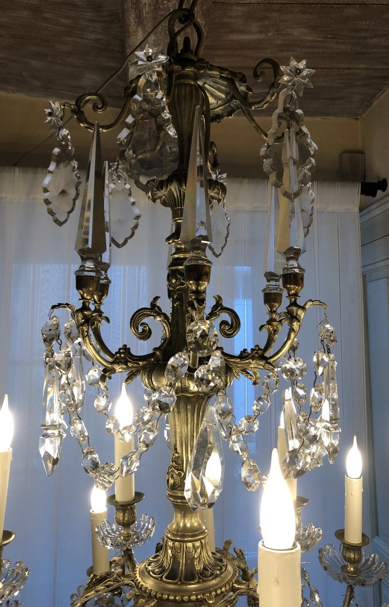 Lustre 18 Lumières En Bronze Et Cristal De Style Louis XV Napoléon III-photo-4