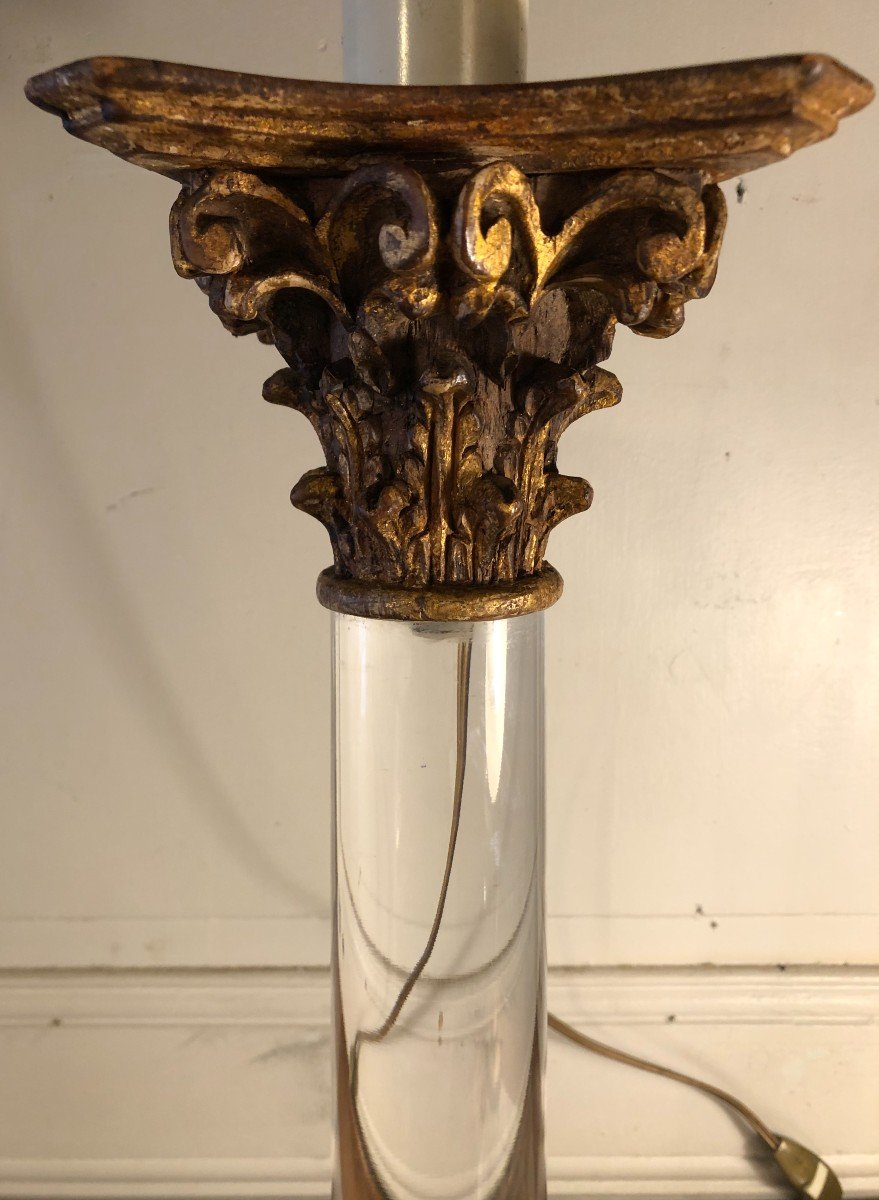 Column Lamp With Corinthian Capital In Golden Wood And Plexiglas  -photo-3