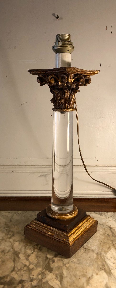 Column Lamp With Corinthian Capital In Golden Wood And Plexiglas  -photo-3