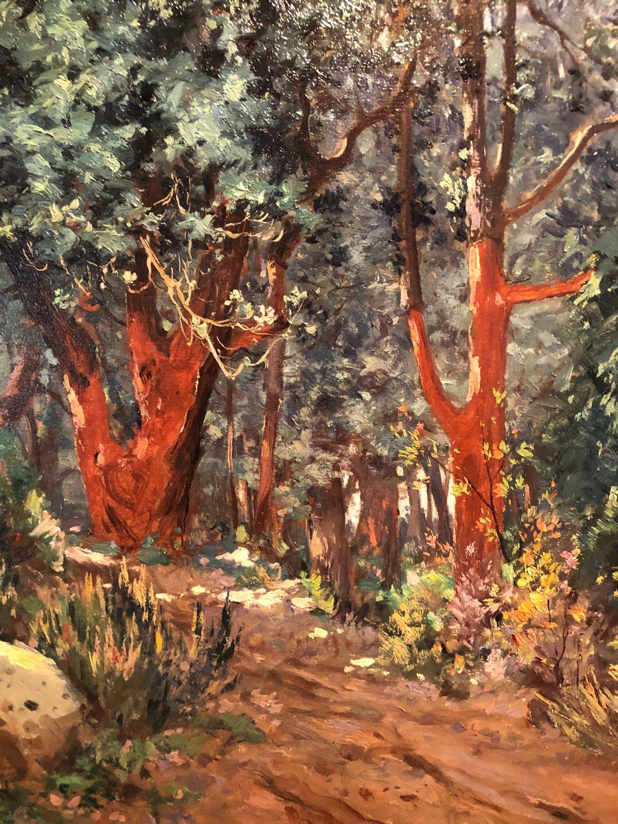 Oil On Canvas "forest Path" Eugène Deshaye-photo-3