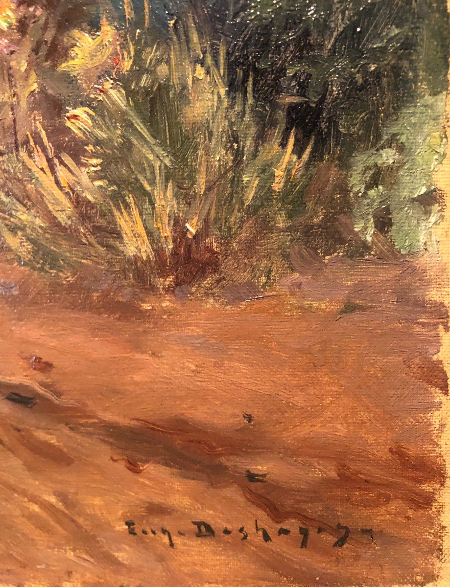 Oil On Canvas "forest Path" Eugène Deshaye-photo-4