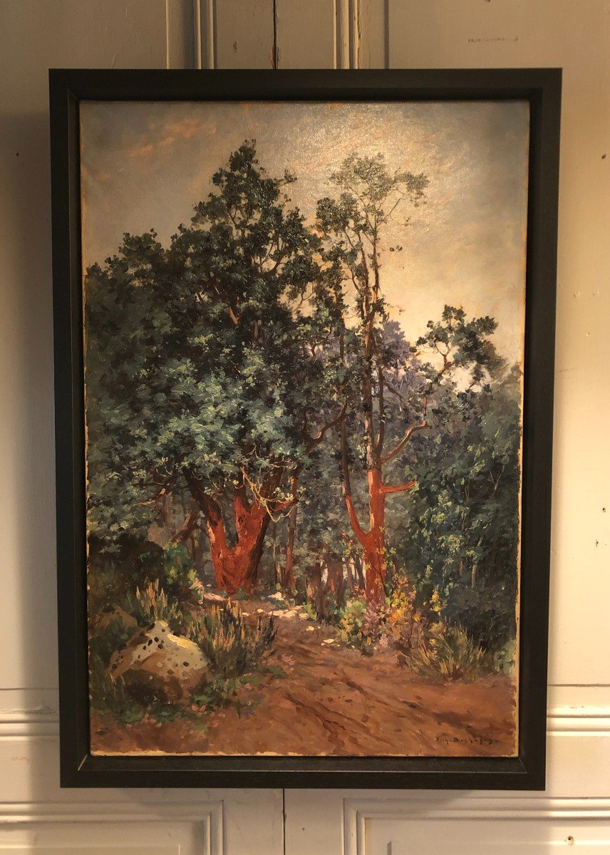 Oil On Canvas "forest Path" Eugène Deshaye