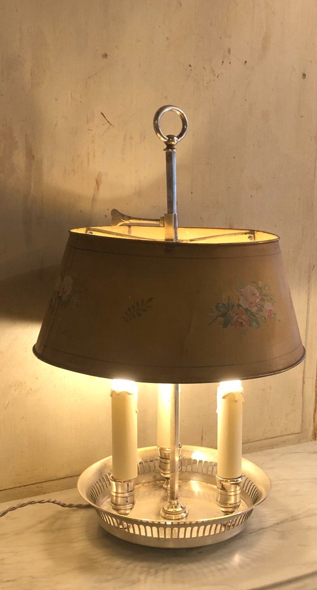 Lampe Bouillotte De Style Louis XVI En Métal Argenté -photo-3