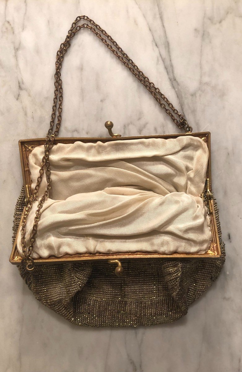 Art-deco Evening Bag In Gold And Silver Glass Beads Circa 1920-photo-2