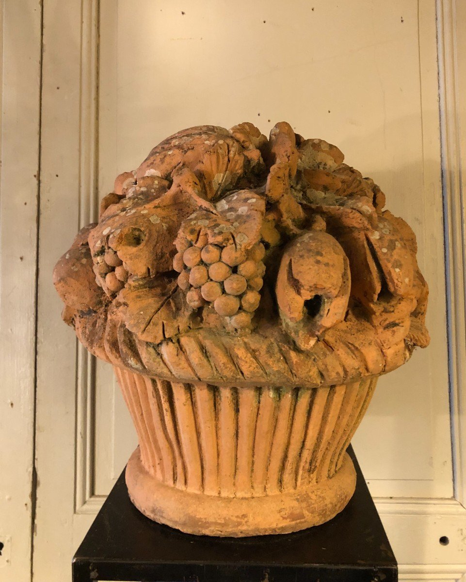 Important Terracotta Fruit Basket 19th Century-photo-2