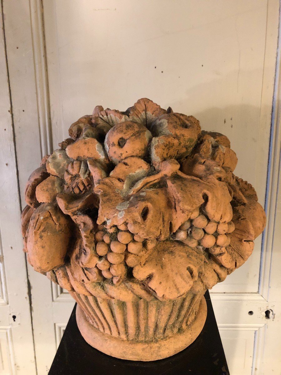 Important Terracotta Fruit Basket 19th Century-photo-3