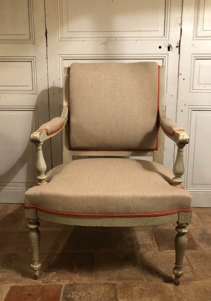 Pair Of Directoire Armchairs In Gray Lacquered Wood Late 18th Century -photo-2