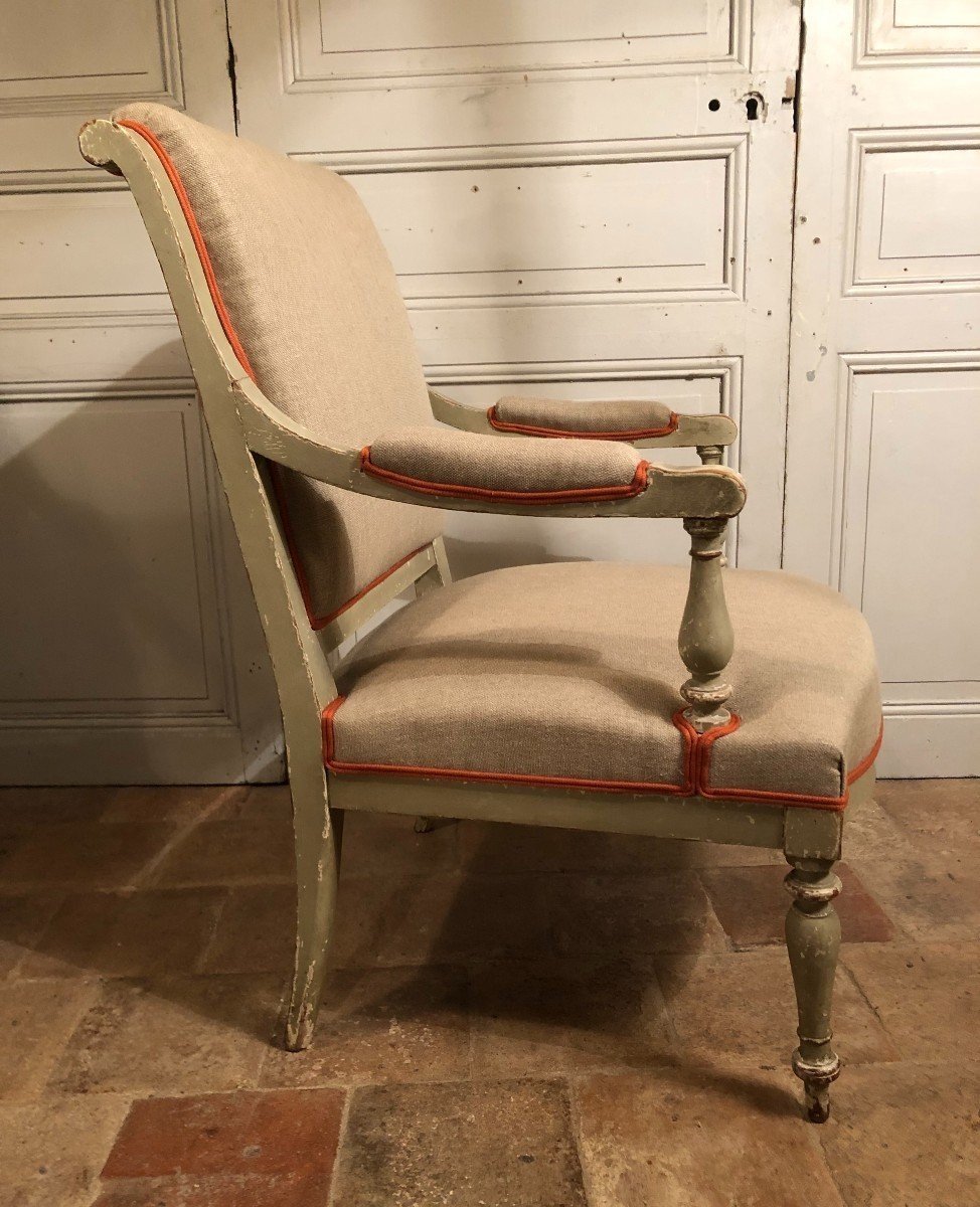 Pair Of Directoire Armchairs In Gray Lacquered Wood Late 18th Century -photo-3