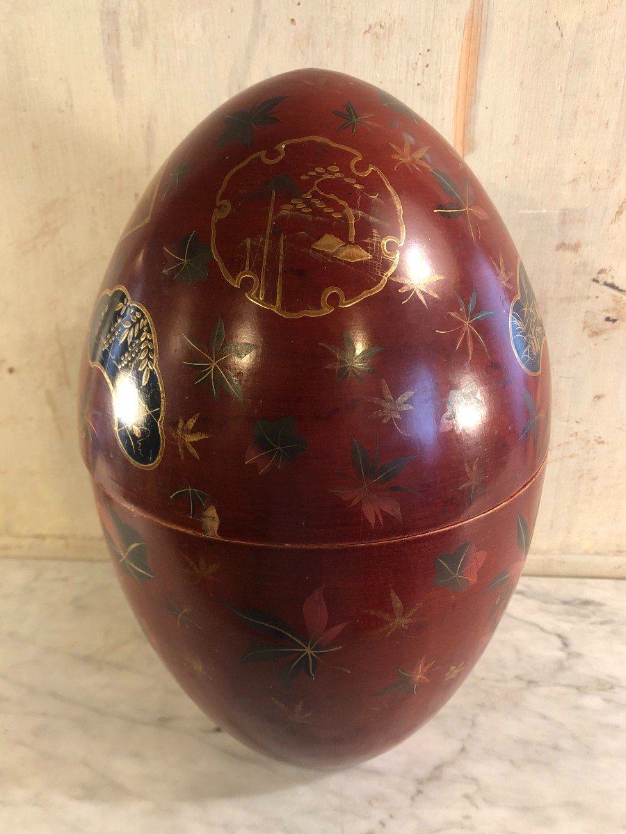 Large Egg In Red And Gold Lacquer Japan Circa 1900-photo-3