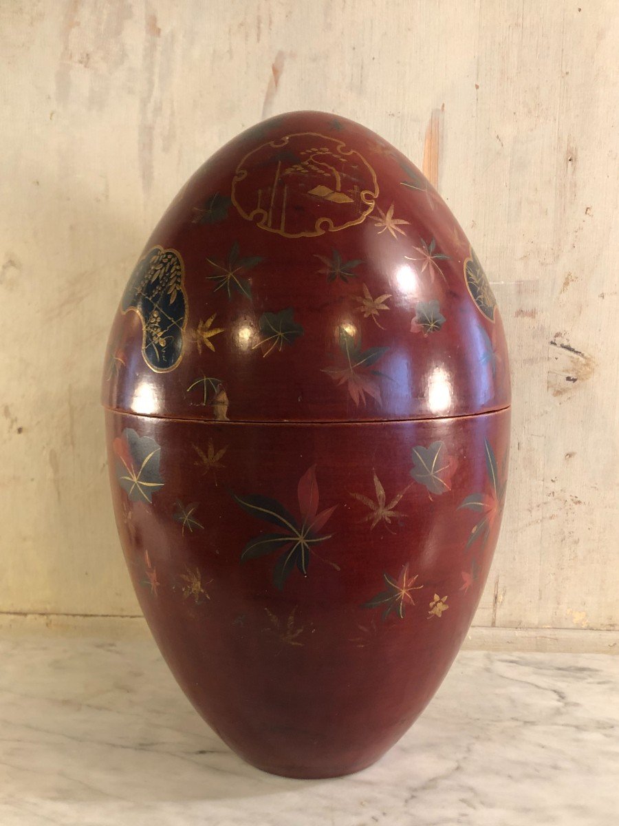 Large Egg In Red And Gold Lacquer Japan Circa 1900-photo-4