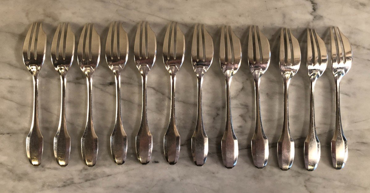 Suite Of Twelve Cake Forks In Minerva Silver-photo-2