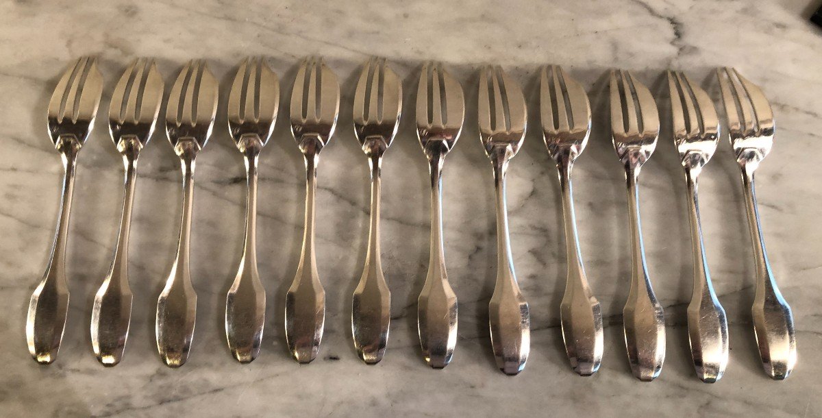 Suite Of Twelve Cake Forks In Minerva Silver-photo-3