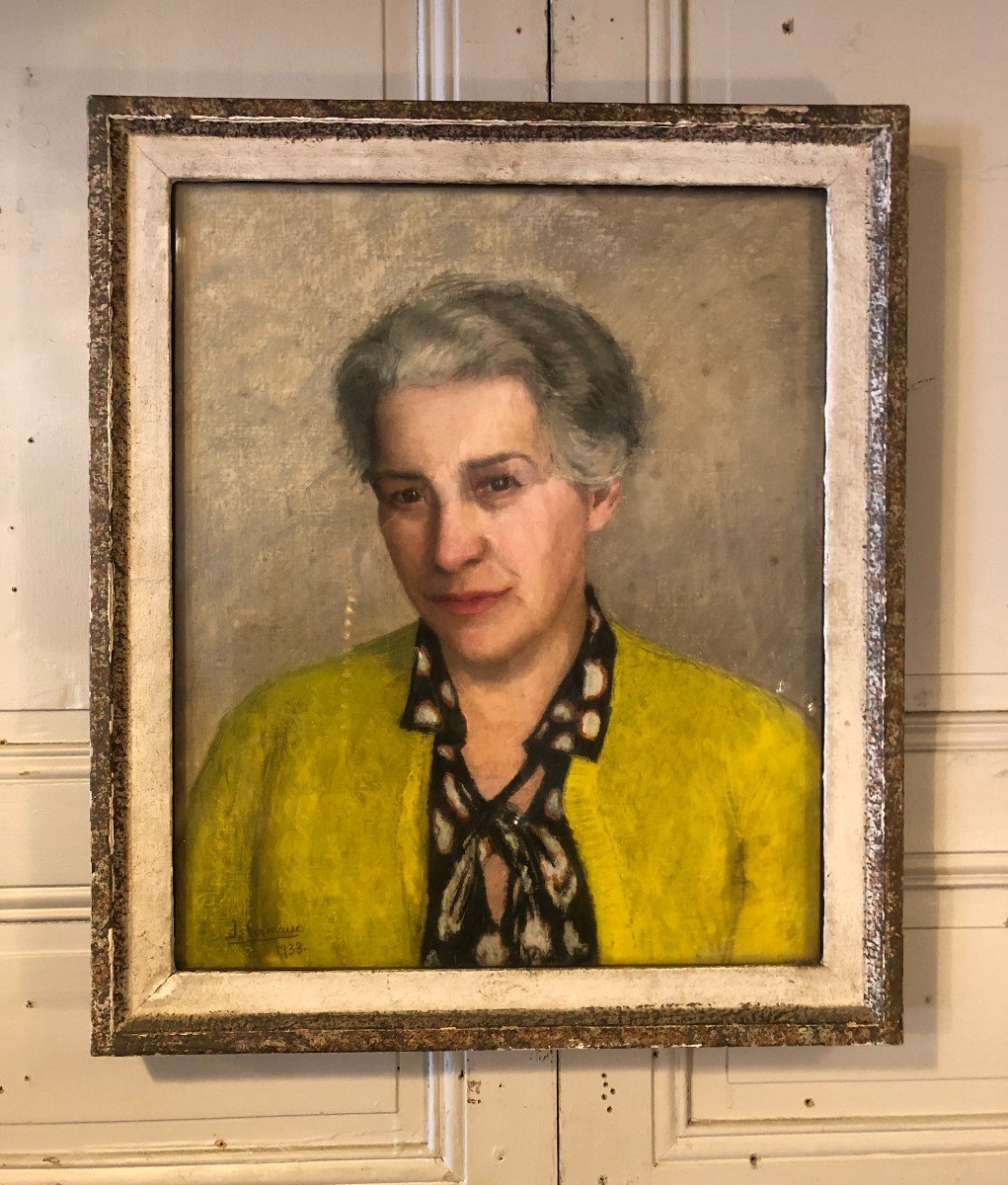 Pastel Portrait Of "woman In Yellow Vest" Signed Cermaise 1933