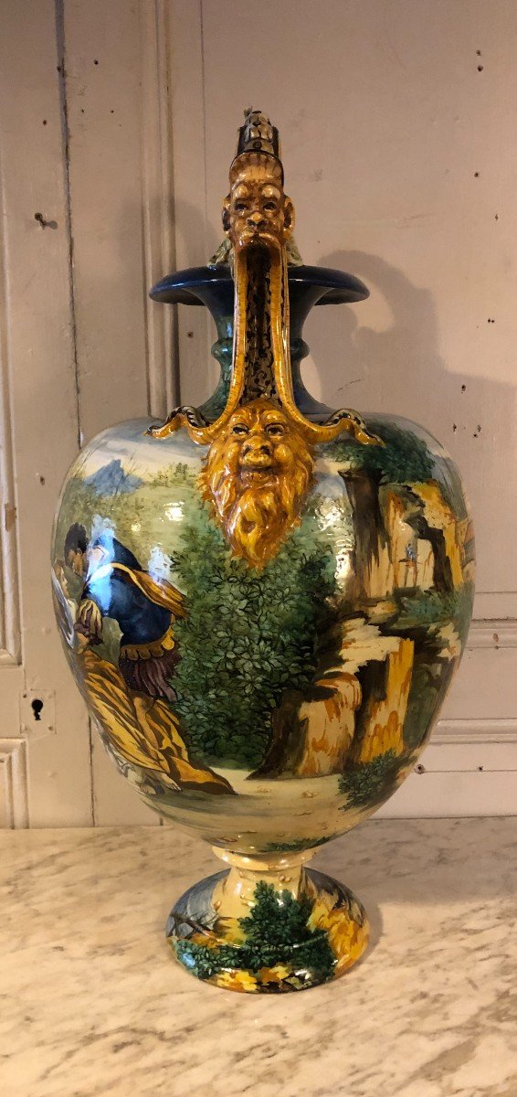 "rape Of The Sabine Women" Large Italian Majolica Vase, 19th Century -photo-3