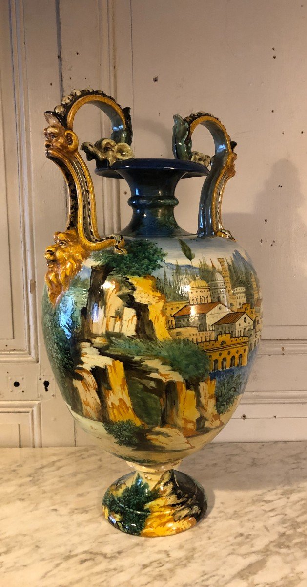 "rape Of The Sabine Women" Large Italian Majolica Vase, 19th Century -photo-2