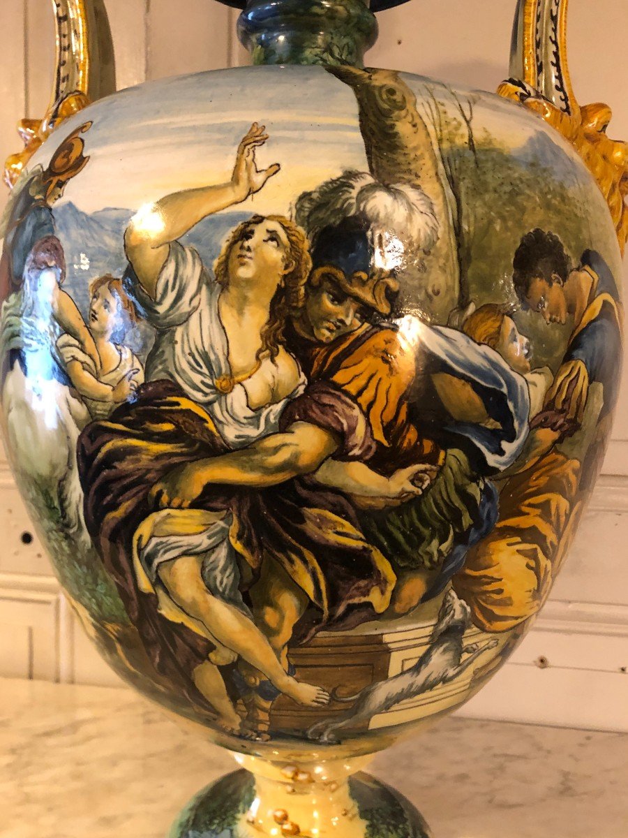 "rape Of The Sabine Women" Large Italian Majolica Vase, 19th Century -photo-6