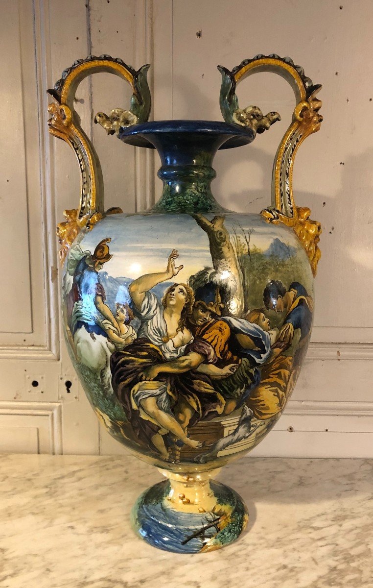 "rape Of The Sabine Women" Large Italian Majolica Vase, 19th Century 