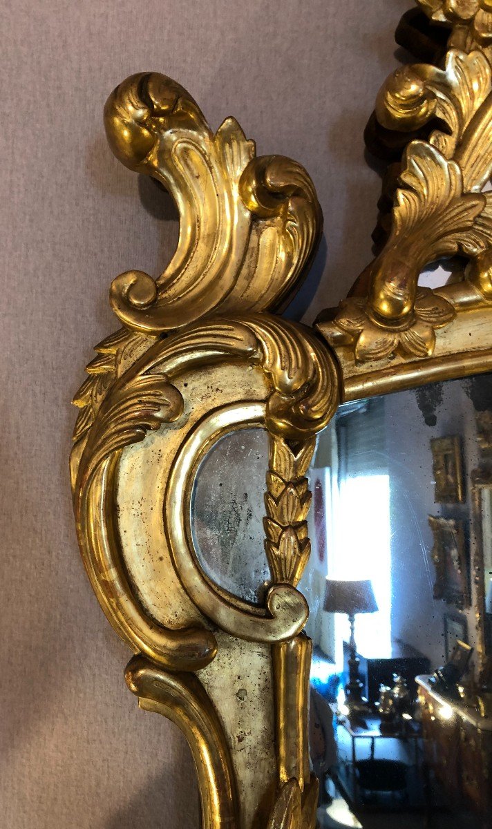 Louis XV Mirror With Glazing Beads In Gilded Wood-photo-3