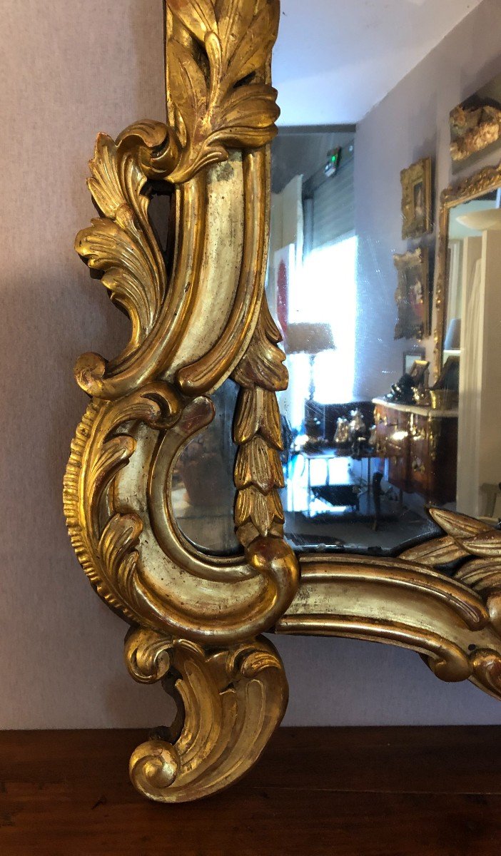 Louis XV Mirror With Glazing Beads In Gilded Wood-photo-1