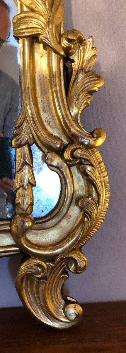 Louis XV Mirror With Glazing Beads In Gilded Wood-photo-2