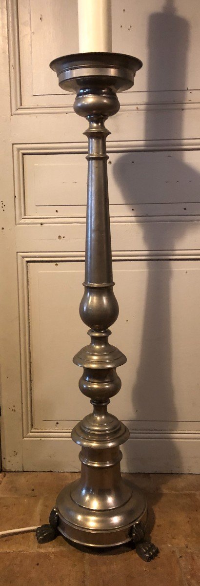 Louis XIV Style Silver-plated Bronze Candlestick Floor Lamp -photo-2