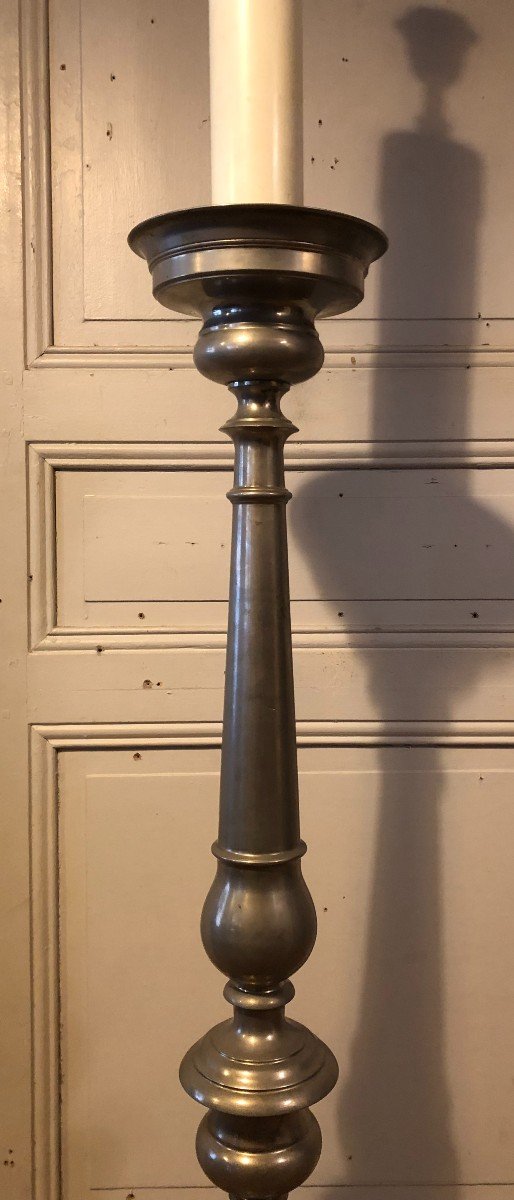 Louis XIV Style Silver-plated Bronze Candlestick Floor Lamp -photo-1